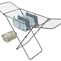 Foldable Metal Frame Clothes Drying Rack with Hanging Laundry and Basket 3d model
