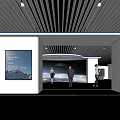 Modern Exhibition Hall Interior Featuring Display Screens People And Sleek Ceiling Design