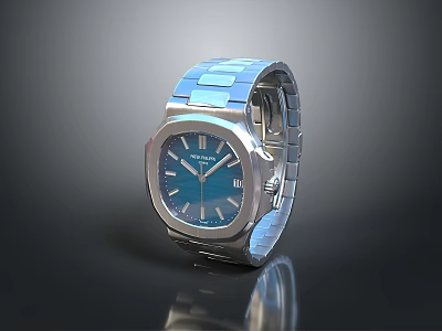 Luxury Watch With Silver Metal Strap And Blue Dial Stylish Design 3d model