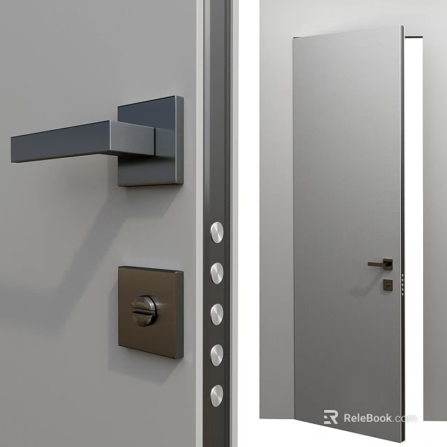 Modern Swing Door Design With Metal Handle And Secure Lock Mechanism 3d model 