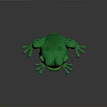 Cartoon Green Frog Character With Smiling Face And Big Blue Eyes On Dark Background