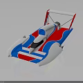 Red Blue White Racing Speedboat With Streamlined Open Cockpit And Aerodynamic Design