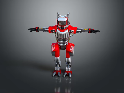 Game Movie Character Red Robot With Metallic Armor Horned Head And Mechanical Design 3d model