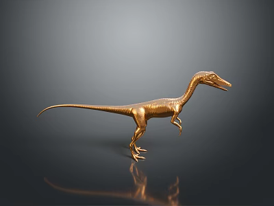 Golden Metallic Dinosaur Model in Standing Pose on Dark Background 3d model