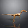Golden Metallic Dinosaur Model in Standing Pose on Dark Background