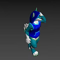 Anthropomorphic Wolf Game And Movie Character In Blue Glowing Hoodie With Green Fur