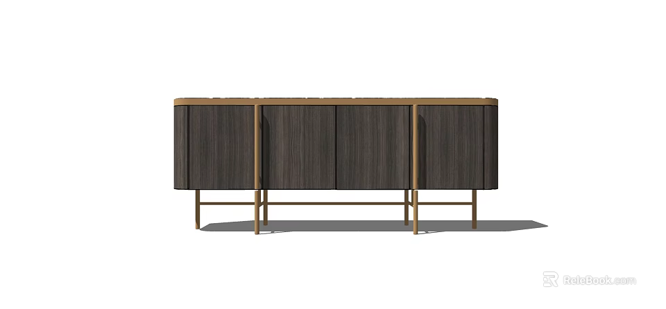Modern TV Stand With Dark Wooden Panel And Metal Legs Storage Cabinet 3d model 