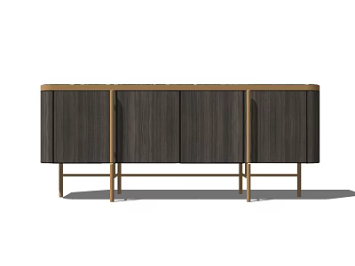 Modern TV Stand With Dark Wooden Panel And Metal Legs Storage Cabinet 3d model