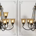 Elegant Classic Chandelier with Golden Lamp Shades Black Metal Frame and Multiple Arms