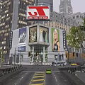 Vibrant Commercial Street With High Rise Buildings Fashion Billboards Vehicles Trees And Streetlights