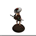 Game Fantasy Warrior Character In Yellow Top Dark Skirt With Large Hat And Dual Blades