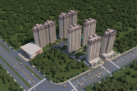 Aerial view of residential building European simple high-rise residential community building 3d model