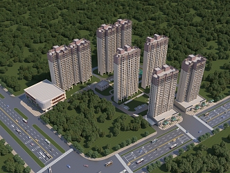 Aerial view of residential building European simple high-rise residential community building 3d model