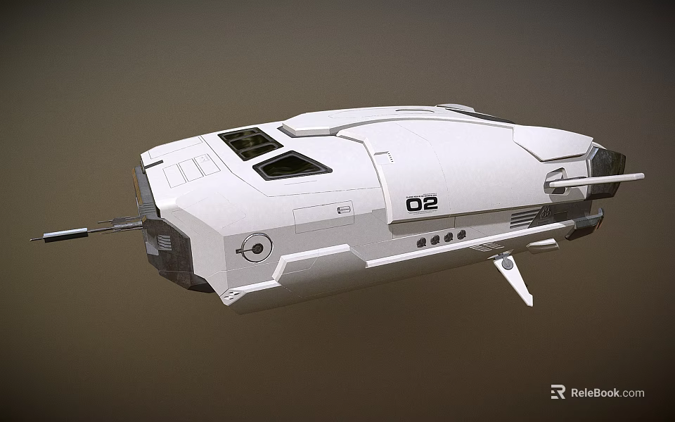 Futuristic White Spaceship With D2 Identifier Streamlined Design Windows And Thrusters 3d model 