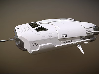 Futuristic White Spaceship With D2 Identifier Streamlined Design Windows And Thrusters 3d model