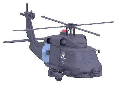 Military Helicopter Model With Rotors Blue Compartment And Identification Number 3d model