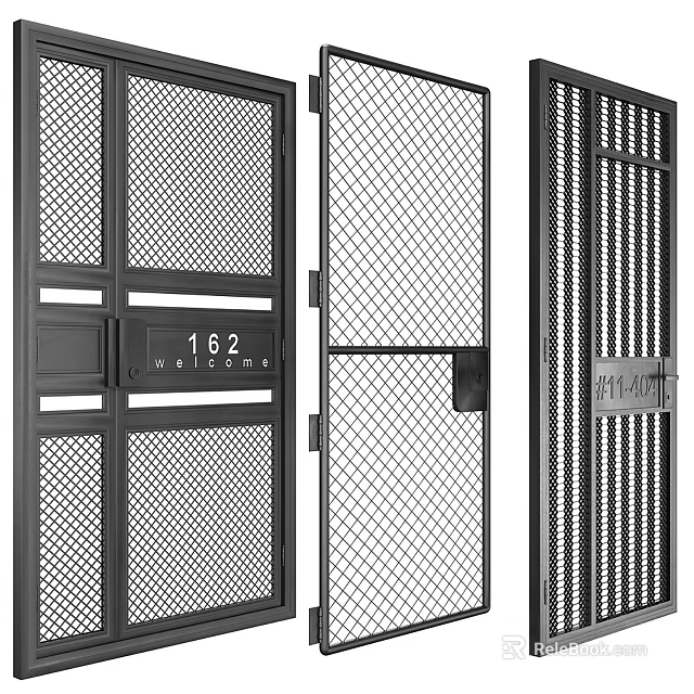 Black Metal Gate With Mesh Design Welcome Lettering And Number 162 Modern Style 3d model 