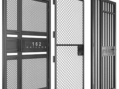 Black Metal Gate With Mesh Design Welcome Lettering And Number 162 Modern Style 3d model