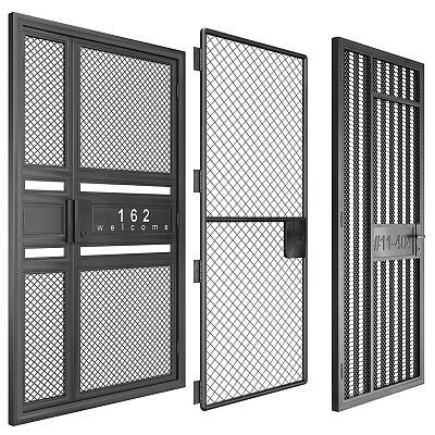 Black Metal Gate With Mesh Design Welcome Lettering And Number 162 Modern Style 3d model