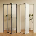 Glass Folding Doors With Black And White Frames Green Plants Light Walls And Wooden Floor