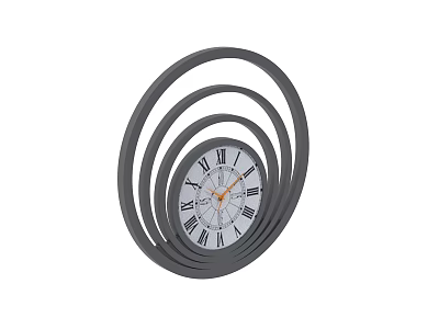 Minimalist Modern Wall Clock with Circular Layered Rings White Dial Roman Numerals Orange Hands 3d model