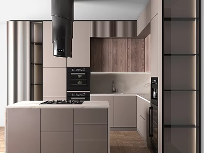 Modern Kitchen Interior With Wooden Cabinets Island Counter And Appliances 3d model