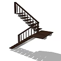 Wooden Staircase With Double Flight Design And Handrail Landing Shadow