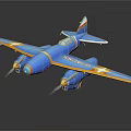 Blue And Orange Passenger Plane Model With Twin Engine And Shiny Wing Details