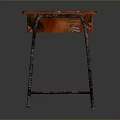 Red Side Table With White Heart Pattern On Top And Metal Legs