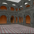 Classical Building Interior Courtyard With Arched Structures Gray Stone And Red White Checkered Floor 3d model