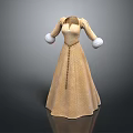 Beige Long Sleeve Dress With Fur Collar White Cuffs And Decorative Braid
