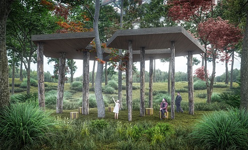 Modern pavilion Natural rest pavilion Wooden characteristic gallery 3d model