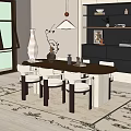 Modern Restaurant Interior With Round Dining Table Upholstered Chairs And Pendant Light 3d model