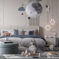 Kids Room Interior Design With Moon Decor Astronaut Toys Study Desk And Bookshelf
