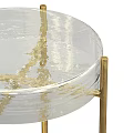 Modern Transparent Glass Side Table With Golden Metal Frame And Two Tier Design