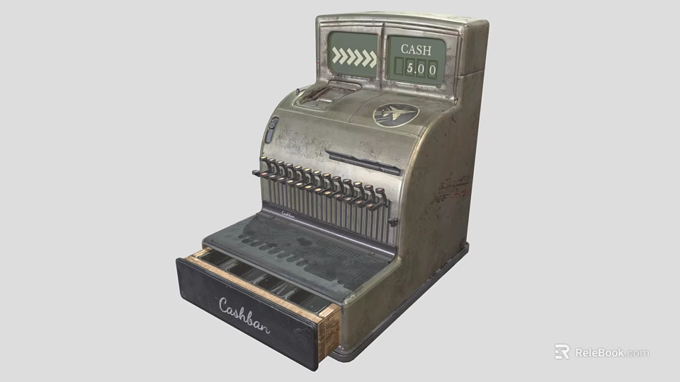 Vintage Cash Register With Cashier Drawer And Cash Amount 3d model 
