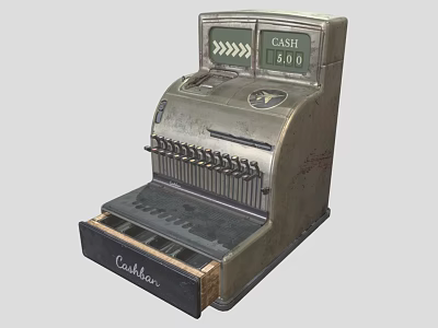 Vintage Cash Register With Cashier Drawer And Cash Amount 3d model