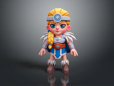 3D Cartoon Man With Blonde Braided Hair Blue Circular Headband And Feather Decorated Outfit 3d model