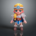 3D Cartoon Man With Blonde Braided Hair Blue Circular Headband And Feather Decorated Outfit