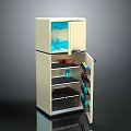 Modern Double Door Refrigerator With Open Door Showing Organized Interior Storage Shelves
