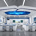 Modern Laboratory Interior With Lab Tables Stools And Starry Sky Ceiling 3d model