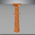 Orange Carved Decorative Pillar With Intricate Ornamental Design Details