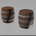Pair of Decorative Wooden Barrels With Metal Hoops and Shiny Surfaces