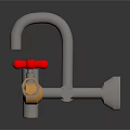 Metal Pipe Plumbing Faucet With Blue Red And Wooden Control Knobs