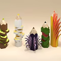 Colorful 3D Paper Art Decorations Shaped Like Colored Pencils With Unique Designs
