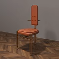 Modern Leather Dining Chair With Brass Legs Button Tufted Back On Herringbone Wooden Floor