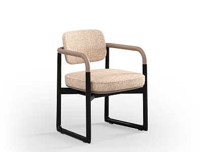 Modern Single Chair With Beige Fabric Seat Light Brown Armrests And Black Metal Frame 3d model