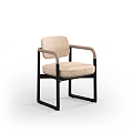 Modern Single Chair With Beige Fabric Seat Light Brown Armrests And Black Metal Frame