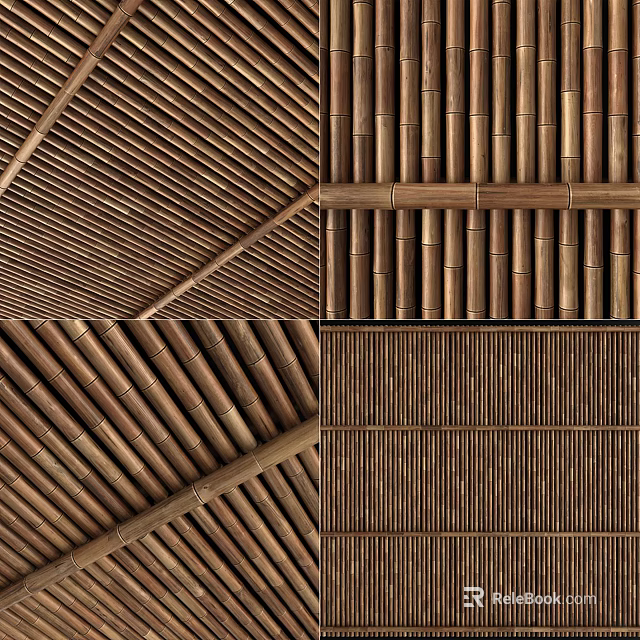 Natural Bamboo Wooden Slat Ceiling With Different Patterns And Decorative Styles 3d model 