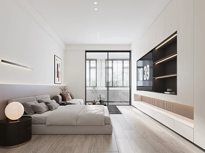 Modern Apartment Interior Design With Bedroom TV Wall Ambient Lighting And Open Layout 3d model